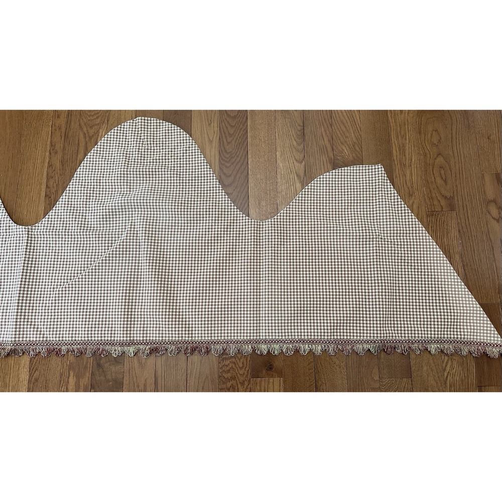 3‎ Country Curtain Vintage Maroon Gold Green Gingham Scalloped  Valance Panels